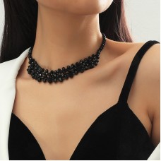Чокер із чорним стеклярусом "Black Snone", чорний чокер