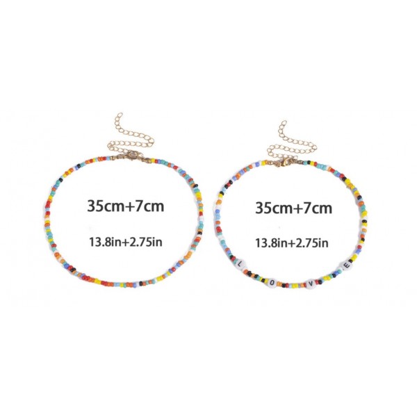 Чокер з різнокольорового бісеру та літерами "LOVE", набір 2 чокери