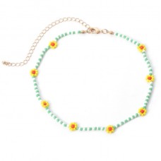 Чокер із зеленого бісеру з ромашками "Green Daisies", 1шт