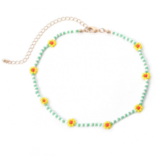 Чокер із зеленого бісеру з ромашками "Green Daisies", 1шт