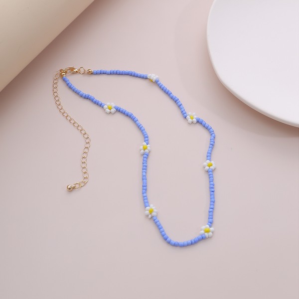 Ланцюжок із ніжно-блакитного бісеру, з ромашками, "White Daisies", 1шт