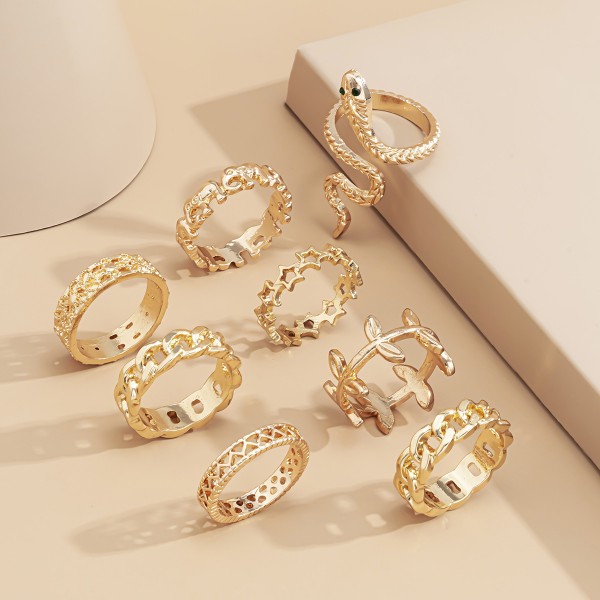 Кольца набор "Gold Snake", набор колец 8 штук