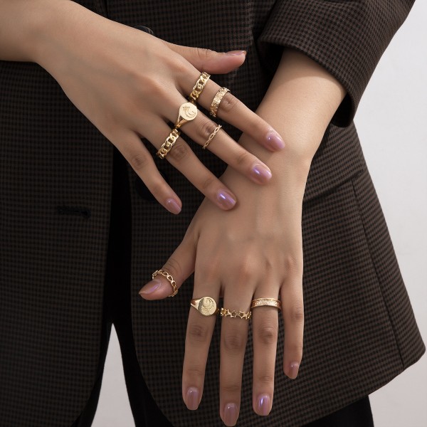 Каблучки "Gold Minimalism", набір каблучок, 9 штук