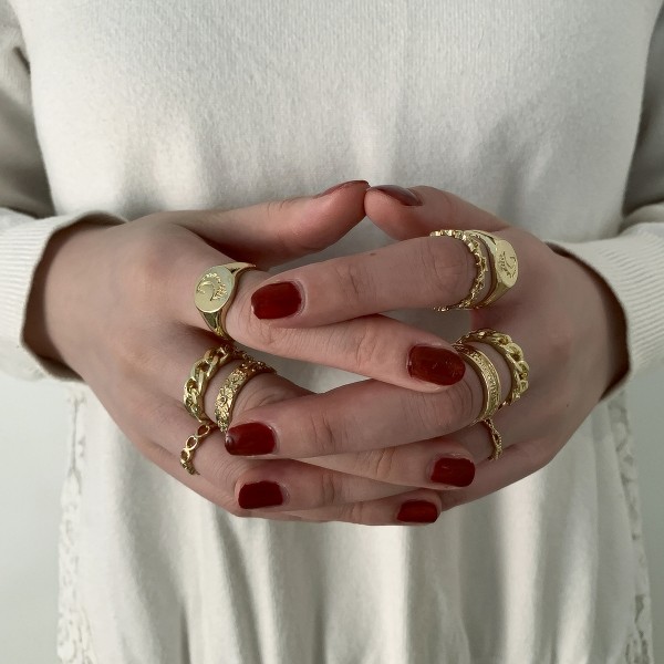 Каблучки "Gold Minimalism", набір каблучок, 9 штук