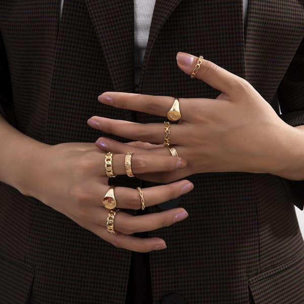 Каблучки "Gold Minimalism", набір каблучок, 9 штук