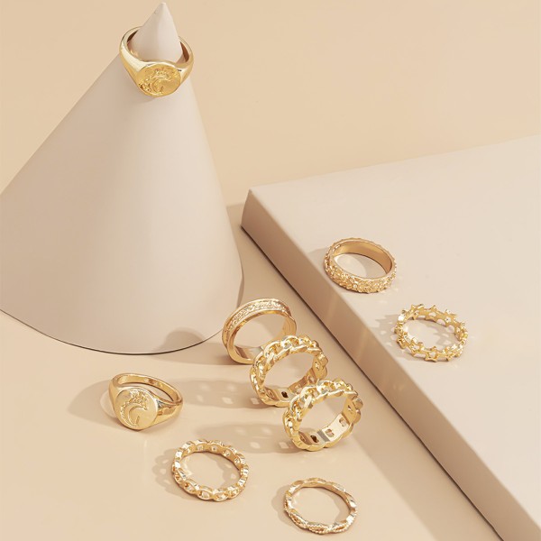 Каблучки "Gold Minimalism", набір каблучок, 9 штук