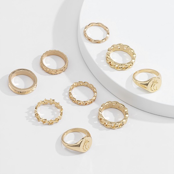 Каблучки "Gold Minimalism", набір каблучок, 9 штук