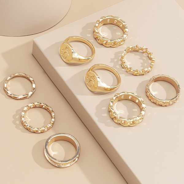 Каблучки "Gold Minimalism", набір каблучок, 9 штук