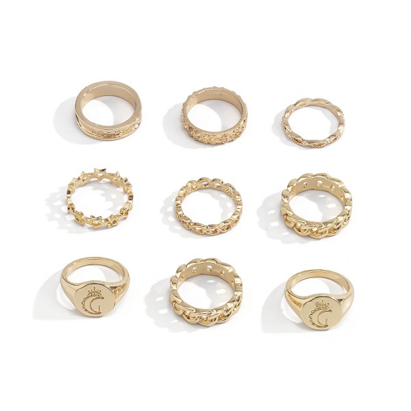 Каблучки "Gold Minimalism", набір каблучок, 9 штук