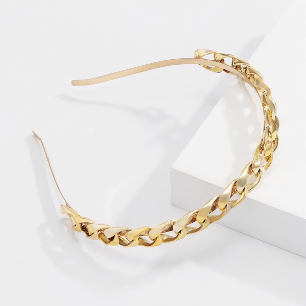 Ободок для волос "Golden Pigtail", обруч для волос косичка, золото