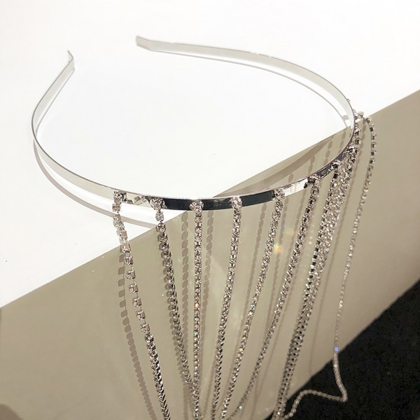 Обруч з нитками та фіанітовим камінням "Nude Shine", обруч для волосся з камінням