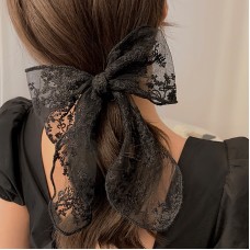Резинка - бант з мереживом для волосся "Lace Bow" чорна