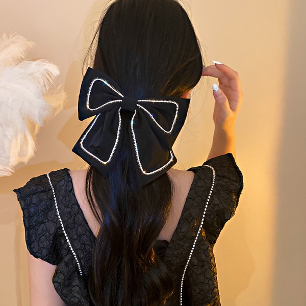 Шпилька-бант для волосся зі стразами "Shine Bow", чорний бант для волосся