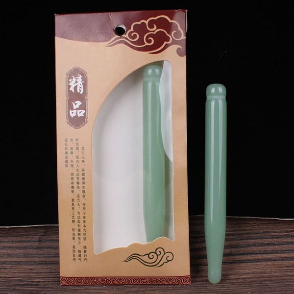 Шкребок ГуаШа Акупунктурна Ручка, зелене скло, 1х12 см