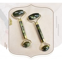 Ролик темний нефритовий для масажу обличчя, темний зелений нефритовий роллер