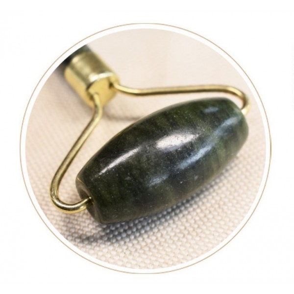 Ролик темний нефритовий для масажу обличчя, темний зелений нефритовий роллер