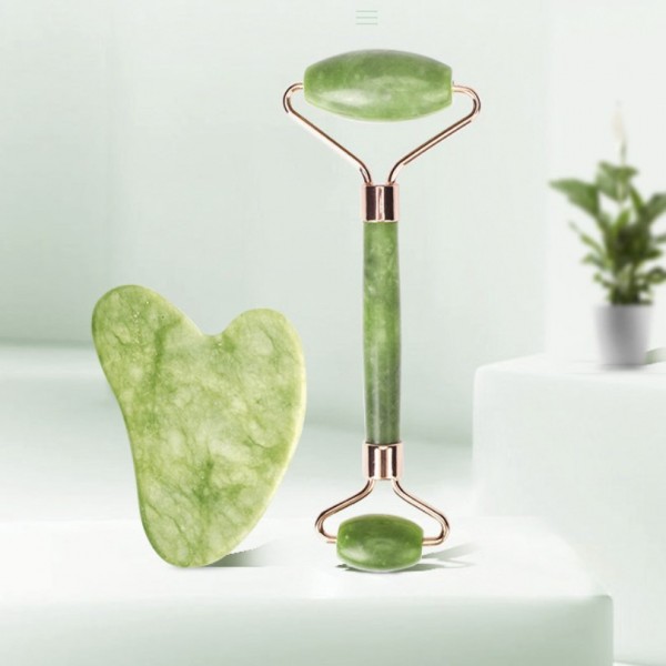 Набір для масажу гуаша: нефритовий ролик і нефритовий скребок Галочка