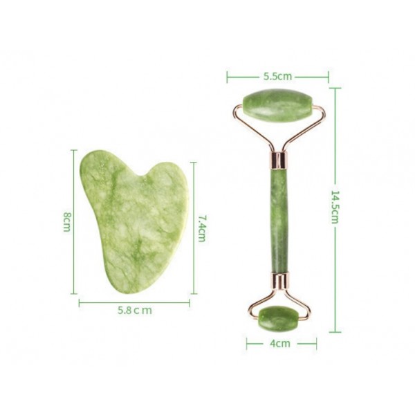 Набір для масажу гуаша: нефритовий ролик і нефритовий скребок Галочка