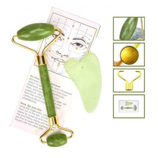 Набір для масажу гуаша: нефритовий ролик і нефритовий скребок Галочка