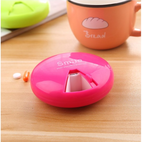 Органайзер круглий для таблеток на 7 відділень SMILE, круглий компактний кейс для таблеток на 7 відділень, 4 кольори