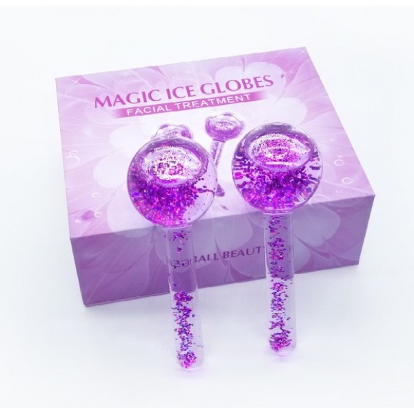 Масажер кріо, із шимером та резиновими ручками, крижаний, в коробці, кріомасажер для обличчя та тіла, 2 шт