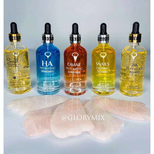 Масажний набір Гуаша Лапка з рожевого кварцу + сироватка Venzen на вибір (100 мл)