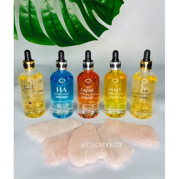 Масажний набір Гуаша Лапка з рожевого кварцу + сироватка Venzen на вибір (100 мл)