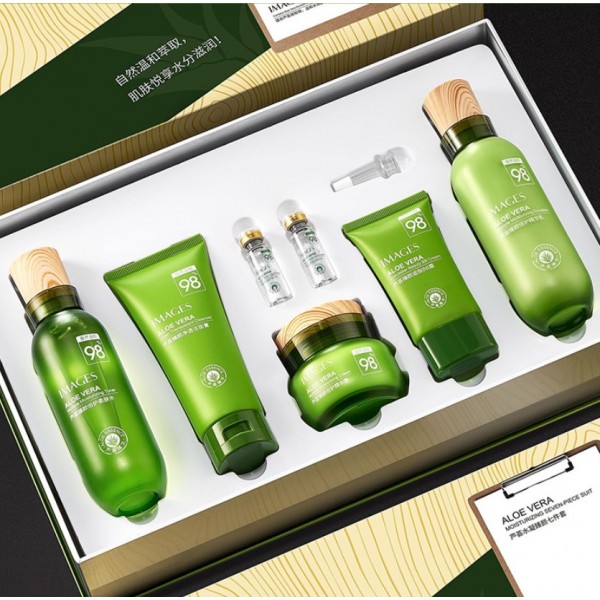 Подарунковий набір Images Aloe Vera 98%, з екстрактом алое, 6 засобів