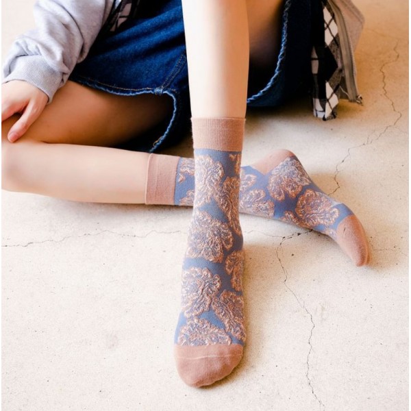 Шкарпетки бавовняні з квітами в стилі ретро, розмір 36-39, 1 пара Шкарпетки бавовняні з квітами в стилі ретро, розмір 36-39, 1 пара