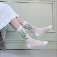 Шкарпетки сітчасті і ультратонкі з квітковою вишивкою і резинкою, жіночі сітчаті носочки, розмір 36-39, 1 пара