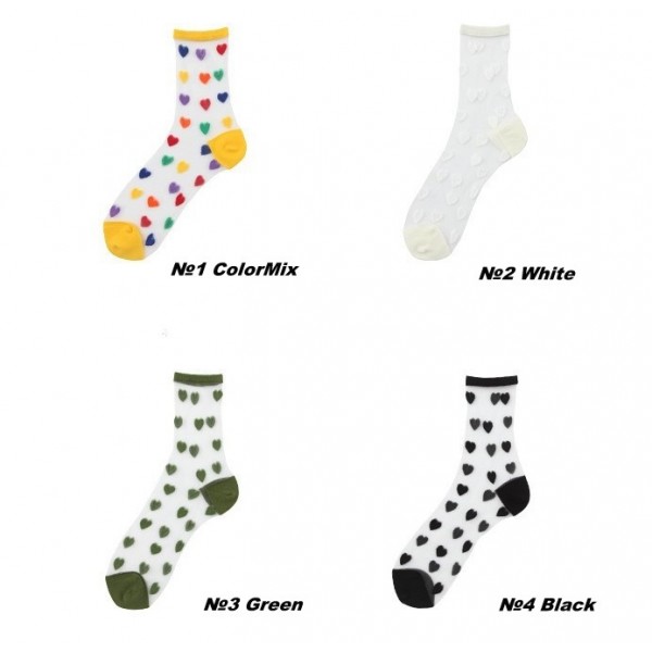 Шкарпетки з сердечками ультратонкі з резинкою, жіночі капронові шкарпетки, розмір 36-39, 1 пара