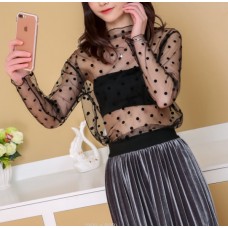 Гольф сітчастий в горох, гольф у сіточку в горох, гольф напівпрозорий, кофточка з горлом у сіточку в горох, 2 кольори