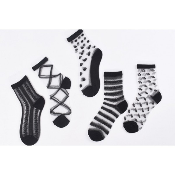 Набір шкарпеток з візерунками ультратонкі з гумкою, жіночі капронові носочки, розмір 36-39, 10 пар Набір шкарпеток з візерунками ультратонкі з гумкою, жіночі капронові носочки, розмір 36-39, 10 пар