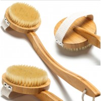 Щітка для сухого масажу зі зйомною ручкою з натуральною щетиною, кругла