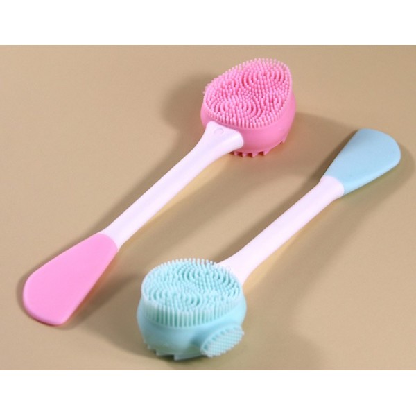Щітка силіконова, двостороння, для очищення шкіри обличчя, з круглою лопаткою, для нанесення масок, різні кольори