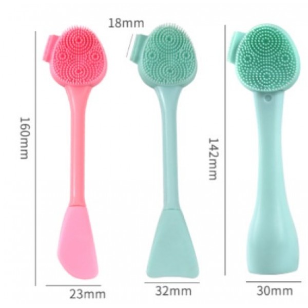 Щітка силіконова, двостороння, для очищення шкіри обличчя, з круглою лопаткою, для нанесення масок, різні кольори