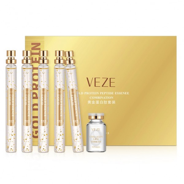 Набір сироваток + пептидна нитка VEZE GOLD PROTEIN PEPTIDE ESSENEE COMBINATION із золотом 15мл. х 5шт + 12 шт