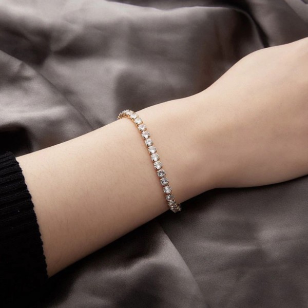 Браслет-резинка зі стразами, 1 ряд, "One Row of Stones", срібло-золото