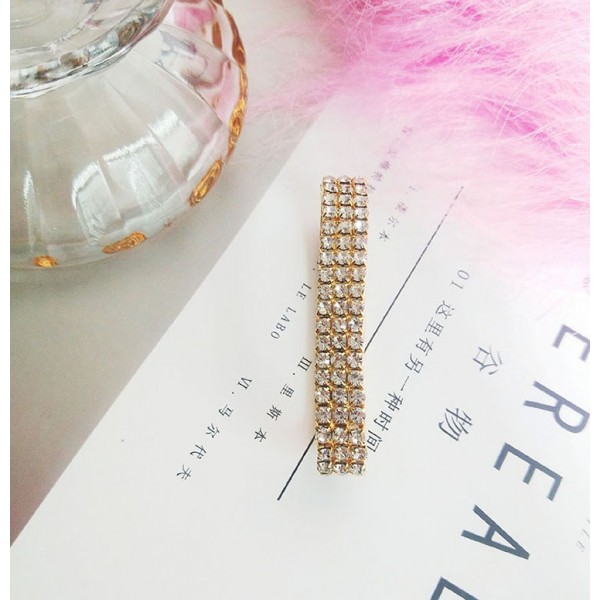 Браслет-резинка зі стразами у 3 ряди, "Three Row of Stones", срібло-золото