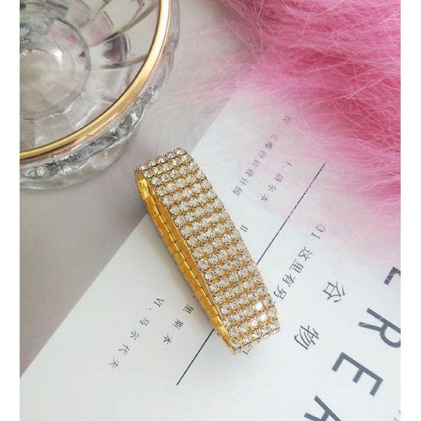 Браслет-резинка зі стразами у 5 рядів, "Five Row of Stones", срібло-золото