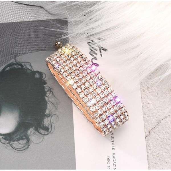 Браслет-резинка зі стразами у 6 рядів, "Six Row of Stones", срібло-золото