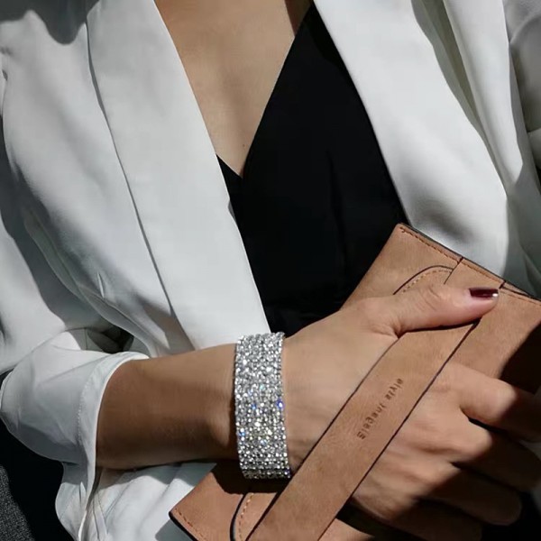 Браслет-резинка зі стразами у 7 рядів, "Seven Row of Stones", срібло-золото