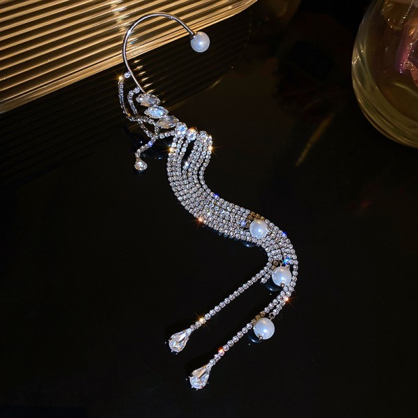 Серьга кафф зі стразами "Stone Gap" 1 шт, срібло