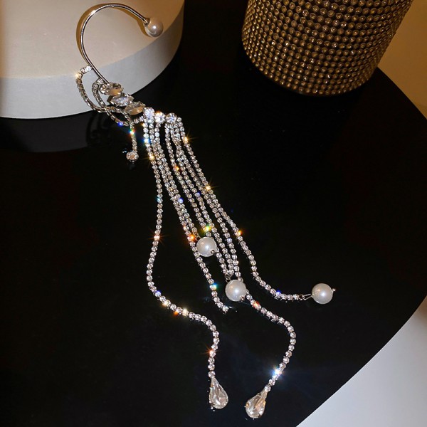 Серьга кафф зі стразами "Stone Gap" 1 шт, срібло