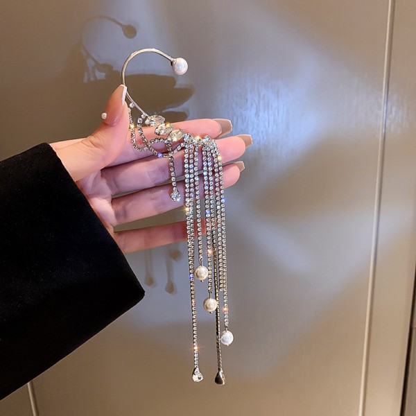 Серьга кафф зі стразами "Stone Gap" 1 шт, срібло