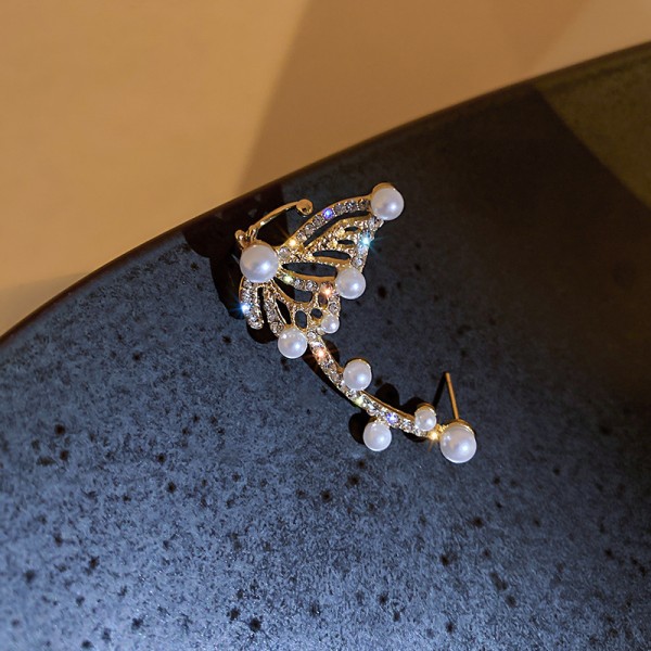 Сережка каффа з перлами і стразами "Precious Butterfly" 1 шт, золото