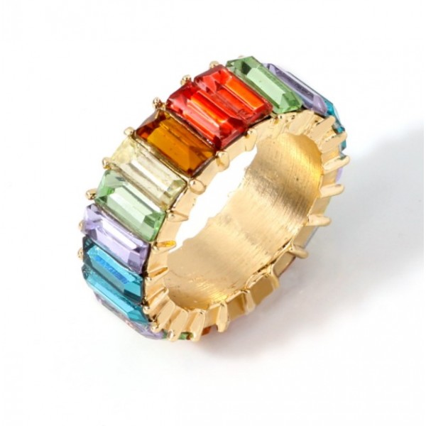 Кольцо "Rainbow Stones", размер 8, цвет золото/серебро