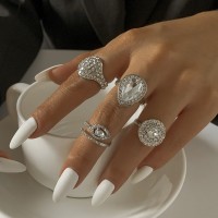 Кольца набор с камнями "Silver", цвет серебро, 4 шт