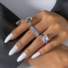 Кольца набор с камнями "FullMoon", цвет серебро, 3 шт