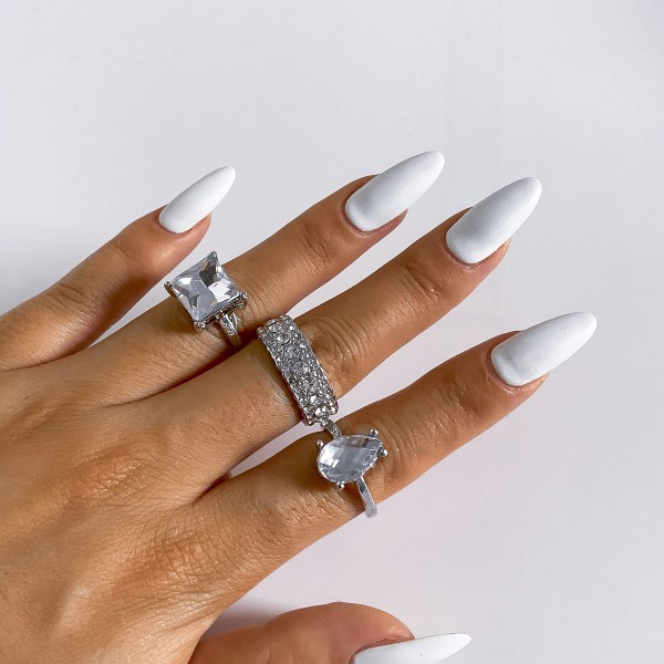 Кольца набор с камнями "FullMoon", цвет серебро, 3 шт